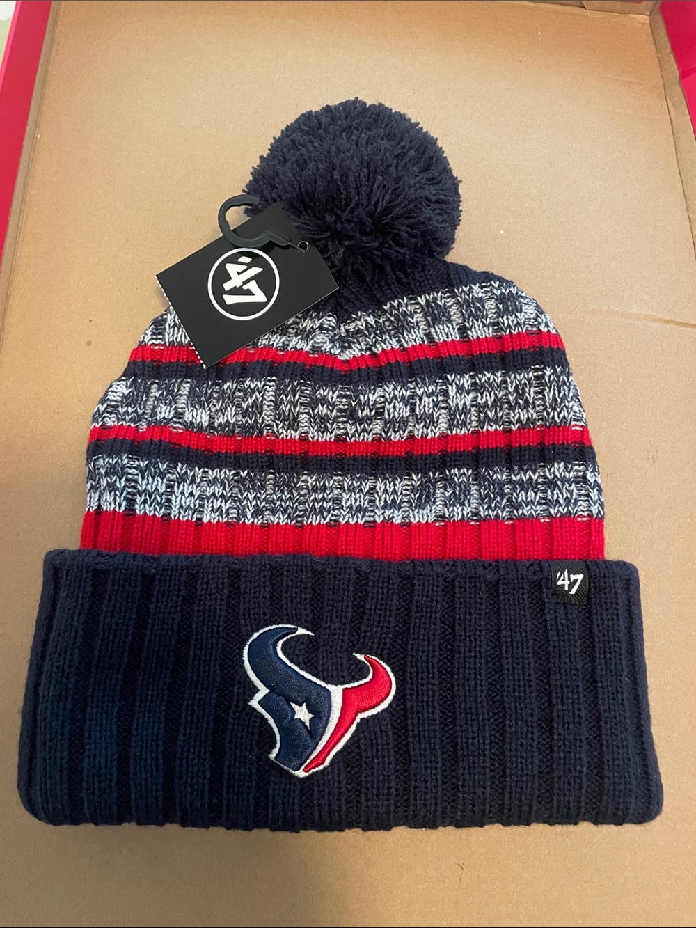 47 Houston Texans Knit Pom Beanie in Navy, Red, White